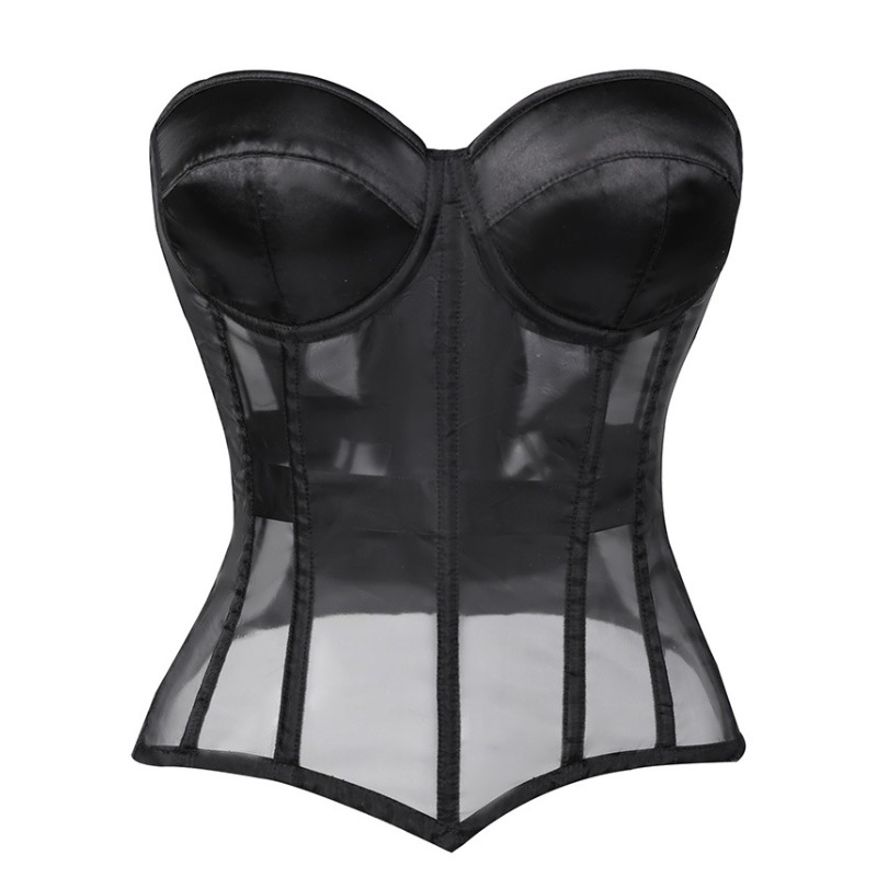 블랙 스트랩리스 메쉬 시스루 코르셋 여성용 탑 (허리를 - Corset Waist Cinch 리뷰 및 가격
